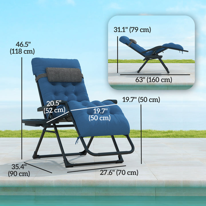 Outsunny Padded Folding Recliner Chair, Patio Lounger with Cupholder, Adjustable Backrest, Removable Cushion, Khaki