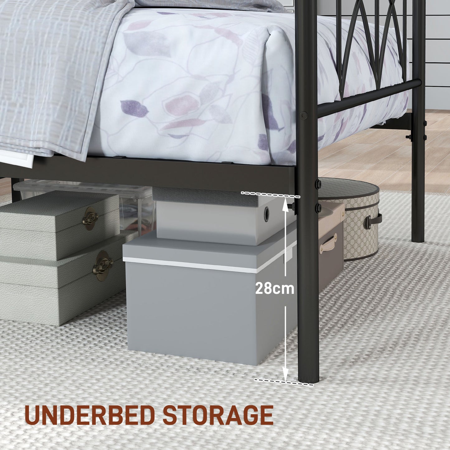 HOMCOM Metal Full Platform Bed Frame with Headboard, Steel Slat Support, Underbed Storage, No Box Spring Needed, Easy Assembly