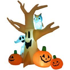 HOMCOM Inflatable Halloween Decoration Haunted Tree with Owl/Ghost/Pumpkins, Blow-Up Outdoor LED Display for Lawn, Garden, Party