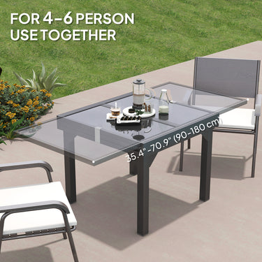 Outsunny 35"-71" Expandable Outdoor Table with Tempered Glass Top, Metal Frame, for 4-6 Person, for Lawn, Garden, Backyard