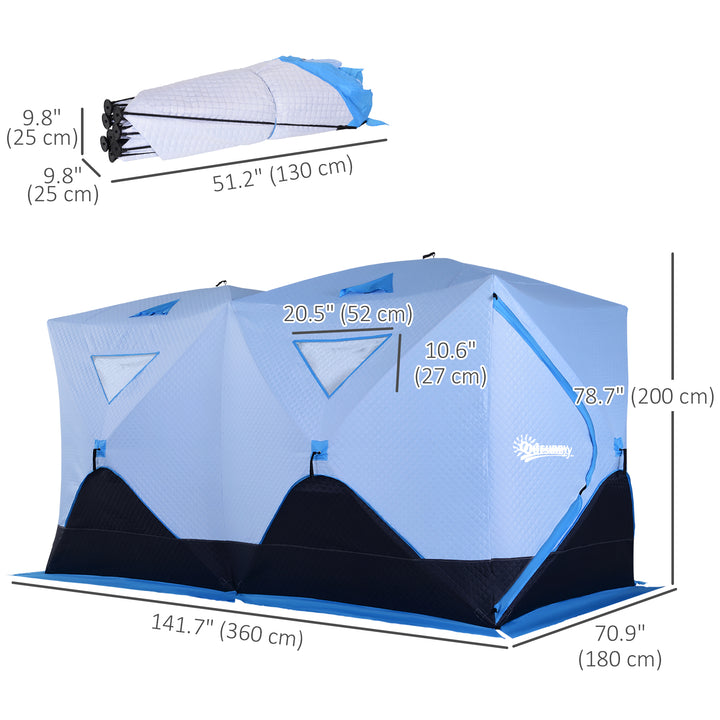 Outsunny 8-Person Insulated Ice Fishing Tent Shelter with Ventilation Windows and Carry Bag, for -22℉, Blue