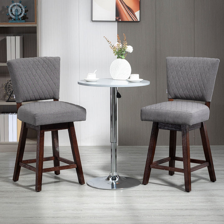 HOMCOM 2 Pieces Swivel Bar Stools, Counter Height Stools Set of 2 with Wood Legs and Footrests for Dining Room, Dark Grey