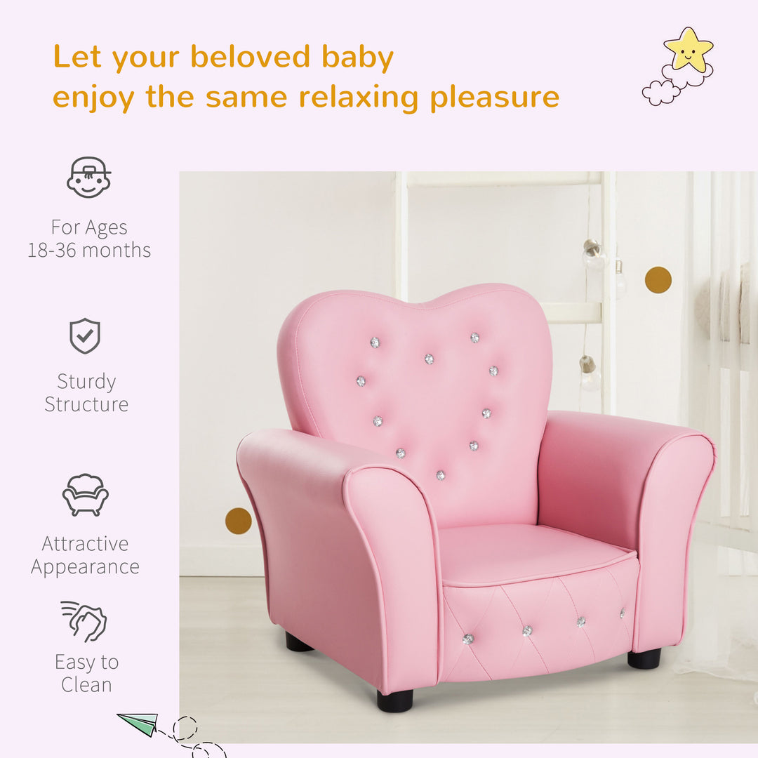 Qaba Kids Mini Princess Sofa Toddler Chair Children Upholstered Tufted Armchair Activity Couch Reclining Seat Boys Girls Furniture Pink