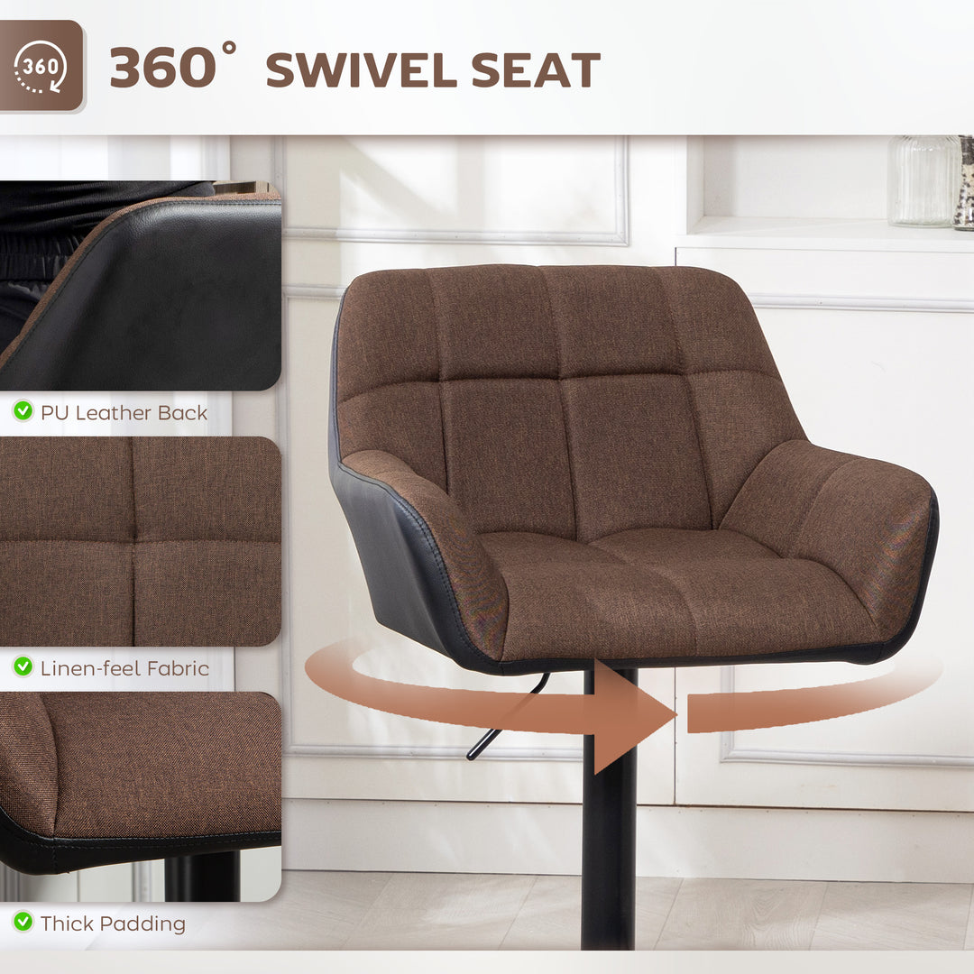 HOMCOM Swivel Barstools Set of 2 Adjustable Bar Stools with Footrest Armrests and PU Leather Back for Dining Room Black, Grey