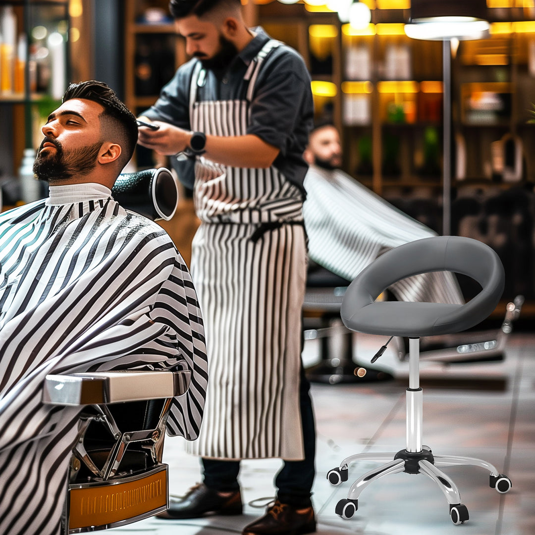 HOMCOM Modern Hydraulic Moon Salon Stool Rolling Swivel Chair Massage Spa Tattoo Pub Bar Stool, Grey