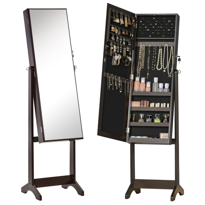 HOMCOM Mirror Jewelry Cabinet Armoire, Lockable Jewelry Organizer with Full-Length Mirror, 3 Angle Adjustable, Grey