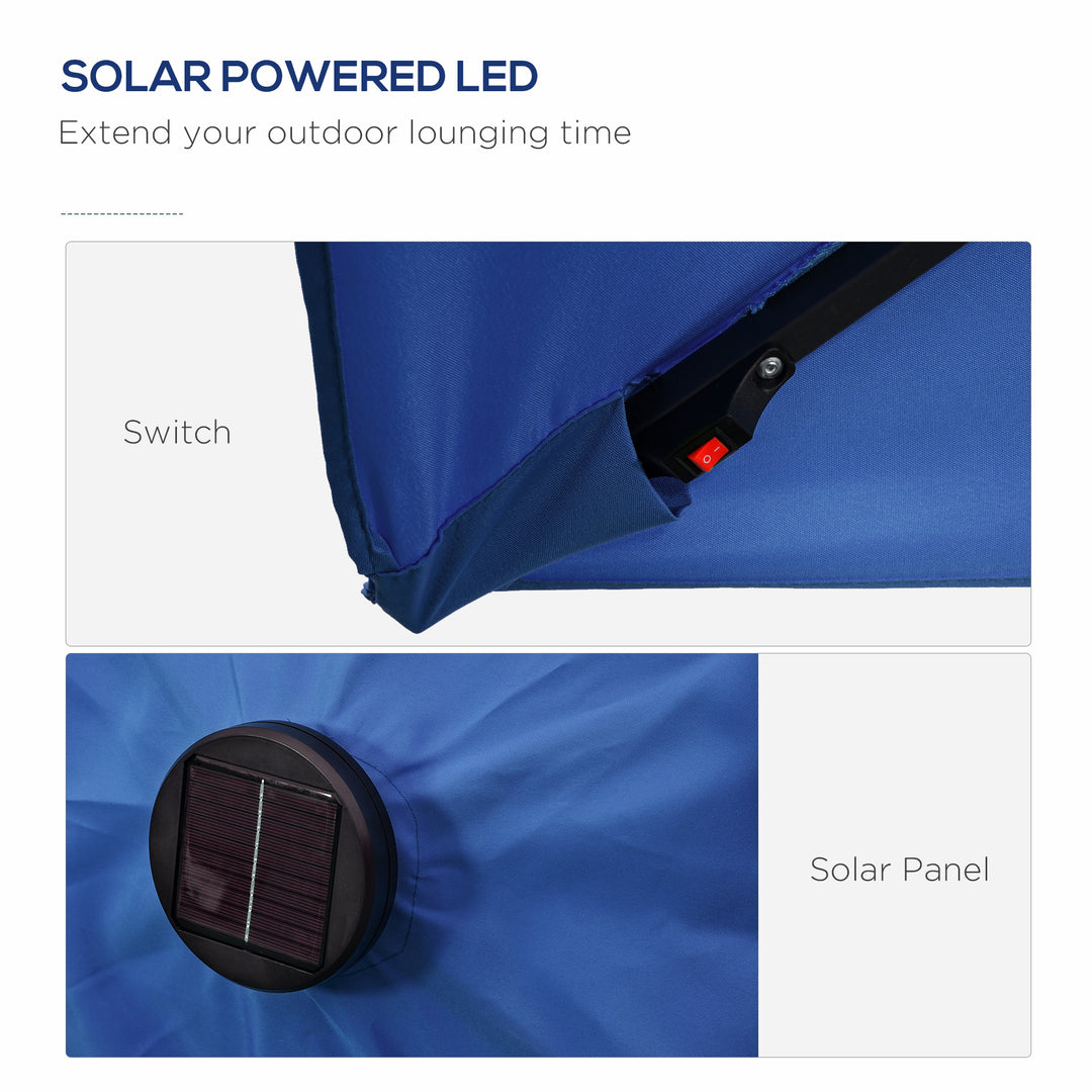 Outsunny 6' x 10' Patio Umbrella with 22 LED Solar Lights and Tilt, Rectangular Outdoor Table Umbrella with Crank, Dark Grey