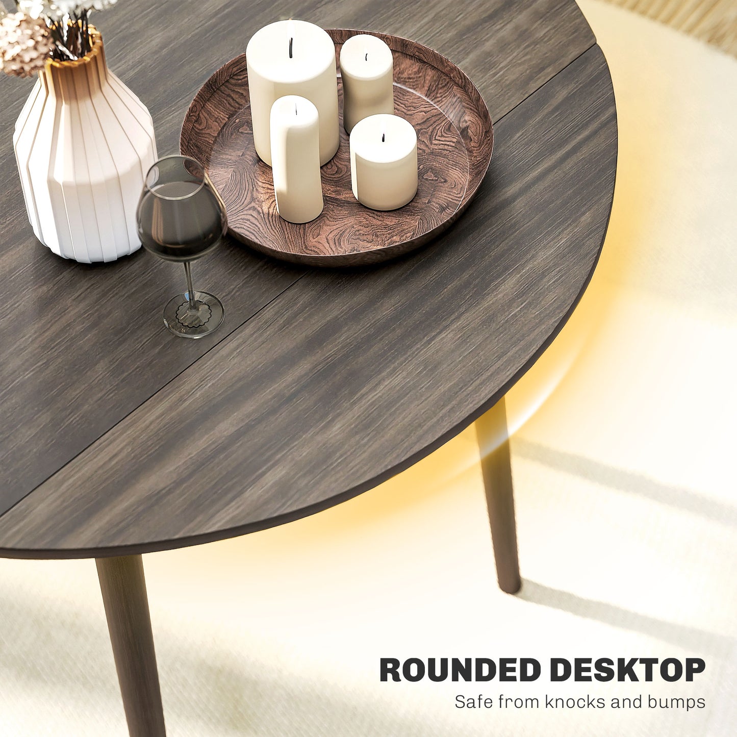 HOMCOM Folding Dining Table, Round Drop Leaf Kitchen Table for Small Spaces with Wood Legs, Distressed Grey
