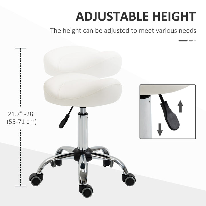 HOMCOM Saddle Stool, Height Adjustable Rolling Salon Chair with PU Leather for Massage, Spa, Clinic, Beauty and Tattoo, White