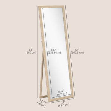 HOMCOM 64" x 21" Full Length Mirror, Standing, Wall-Mounted or Leaning Against Wall, for Bedroom, Living Room, Beige