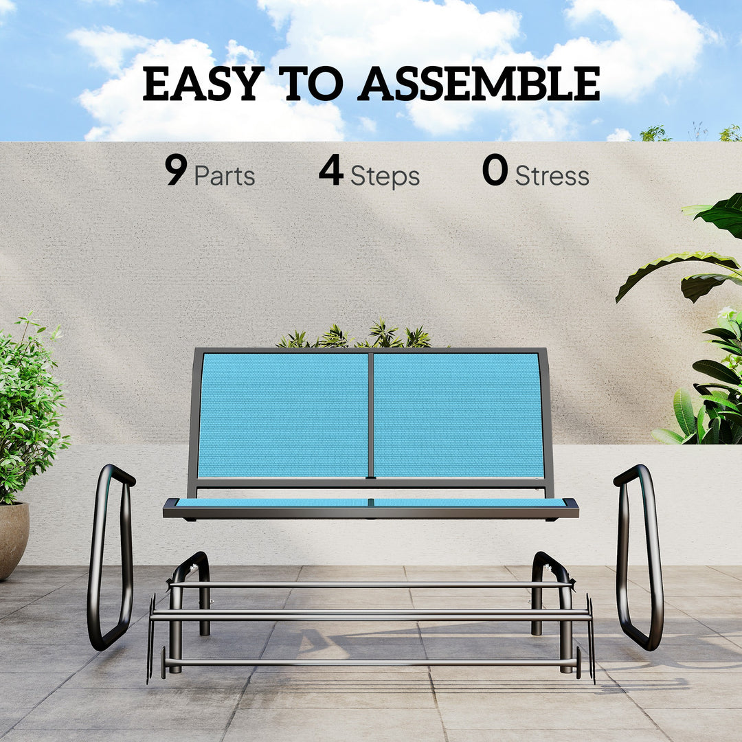 Outsunny Patio Double Glider Bench Swing Chair Rocker Heavy-Duty Loveseat Outdoor Garden Rocking Bench Steel Frame Sling Fabric Seat Black