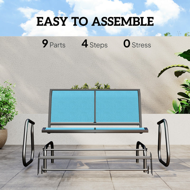 Outsunny Patio Double Glider Bench Swing Chair Rocker Heavy-Duty Loveseat Outdoor Garden Rocking Bench Steel Frame Sling Fabric Seat Black