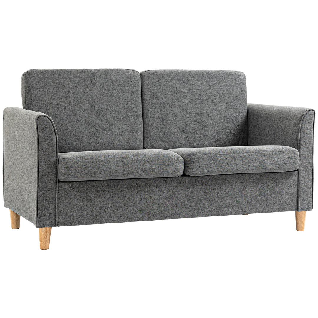 HOMCOM 2-Seat Sofa Two-Seater Couch with Armrests and Wood Legs for Living Room, Bedroom, Dark Grey