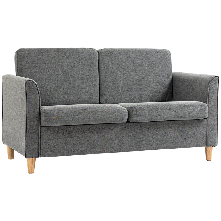 HOMCOM 2-Seat Sofa Two-Seater Couch with Armrests and Wood Legs for Living Room, Bedroom, Dark Grey