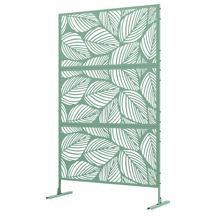 Outsunny 6.5FT Decorative Outdoor Divider, Metal Privacy Screen with Stand, Leaf Style, Light Green