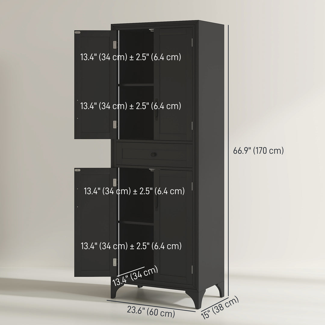 HOMCOM Freestanding Storage Cabinet, Kitchen Pantry Cabinet with 2 Shelves, 4 Doors, Kitchen Storage Cabinets for Dining Room