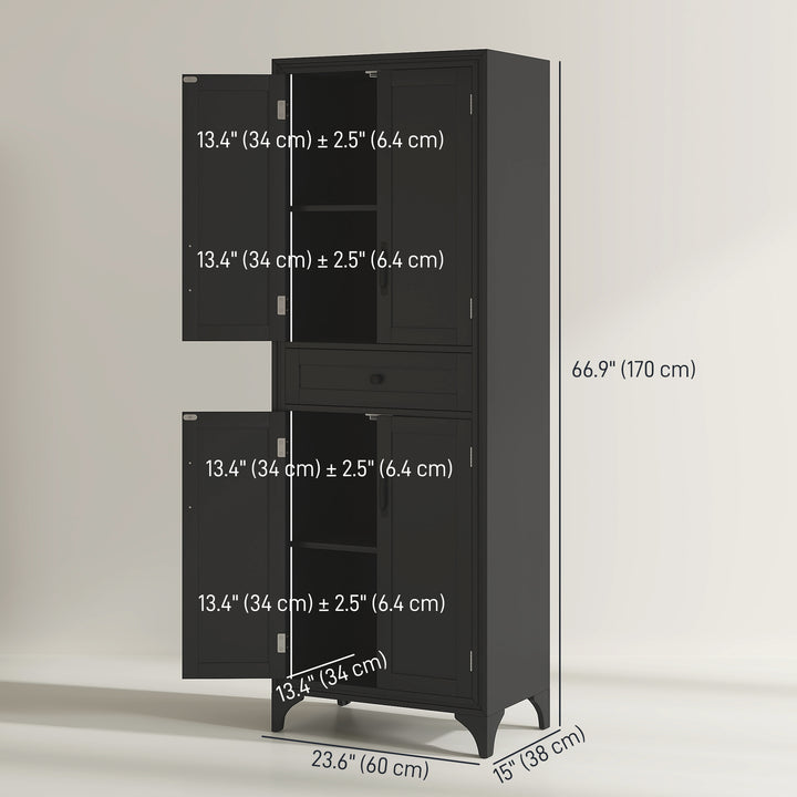HOMCOM Freestanding Storage Cabinet, Kitchen Pantry Cabinet with 2 Shelves, 4 Doors, Kitchen Storage Cabinets for Dining Room
