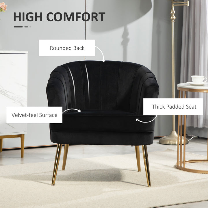 HOMCOM Fabric Armchair, Modern Accent Chair with Gold Metal Legs for Living Room, Bedroom, Home Office, Grey