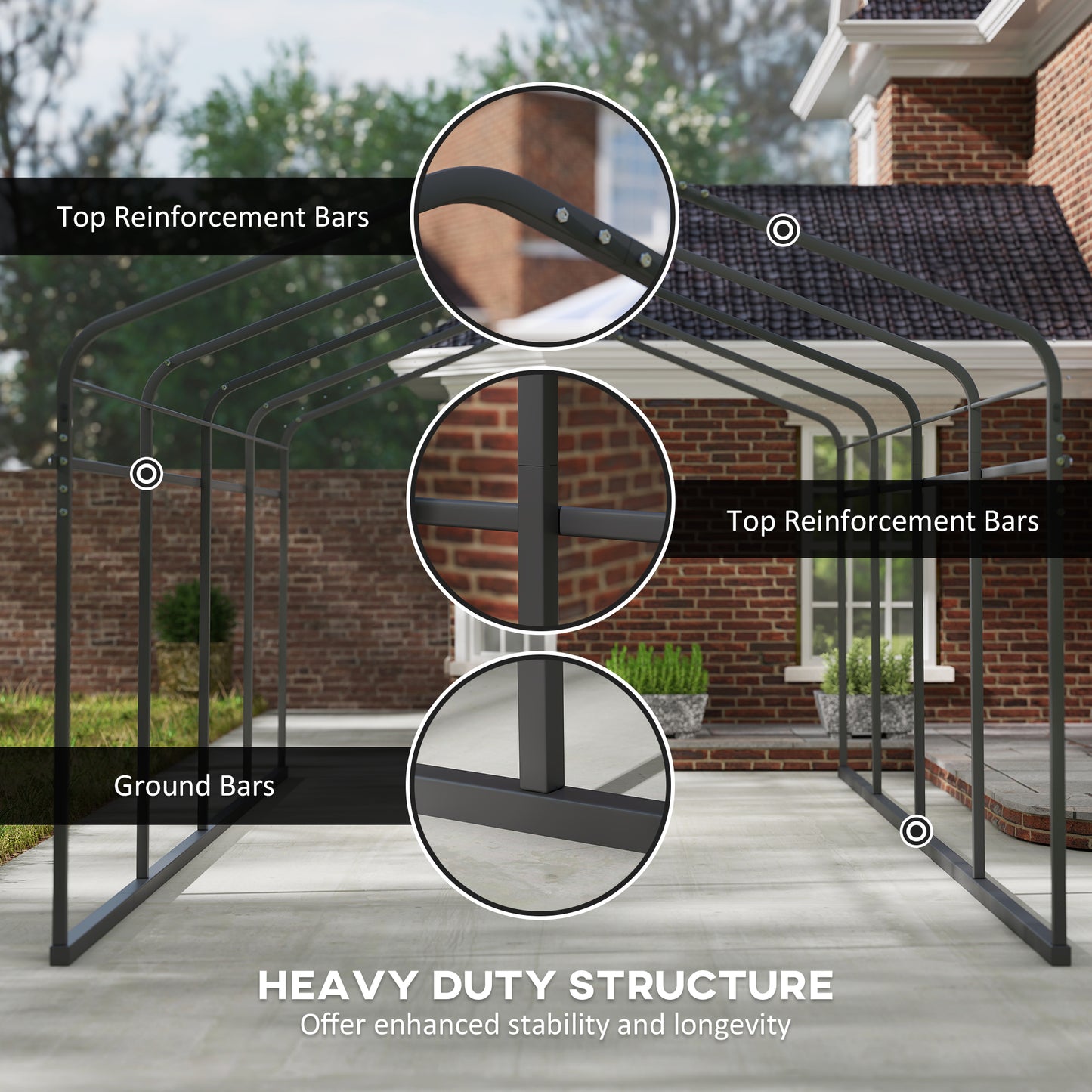 Outsunny 10' x 15' Metal Carport, Heavy Duty Garage Car Shelter with Galvanized Metal Roof and Removable Sidewalls, Dark Grey