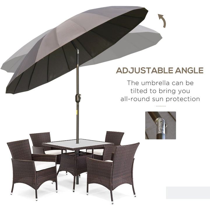 Outsunny 8ft Shanghai Garden Parasol Umbrella with Crank & Tilt, Adjustable Outdoor Sun Shade, Dark Grey