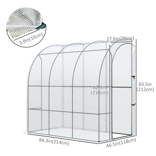 Outsunny 7' x 4' x 7' Outdoor Lean-to Walk-in Garden Greenhouse with Roll-Up Door Hot House for Plants Herbs Vegetables, White