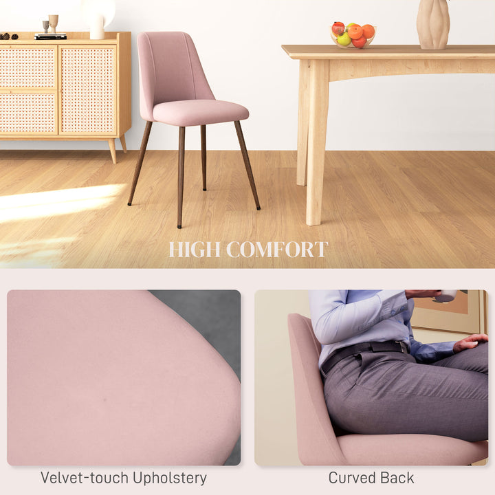 HOMCOM Upholstered Dining Chairs Set of 4, Velvet Accent Chair with Back and Wood-grain Steel Leg for Kitchen, Grey