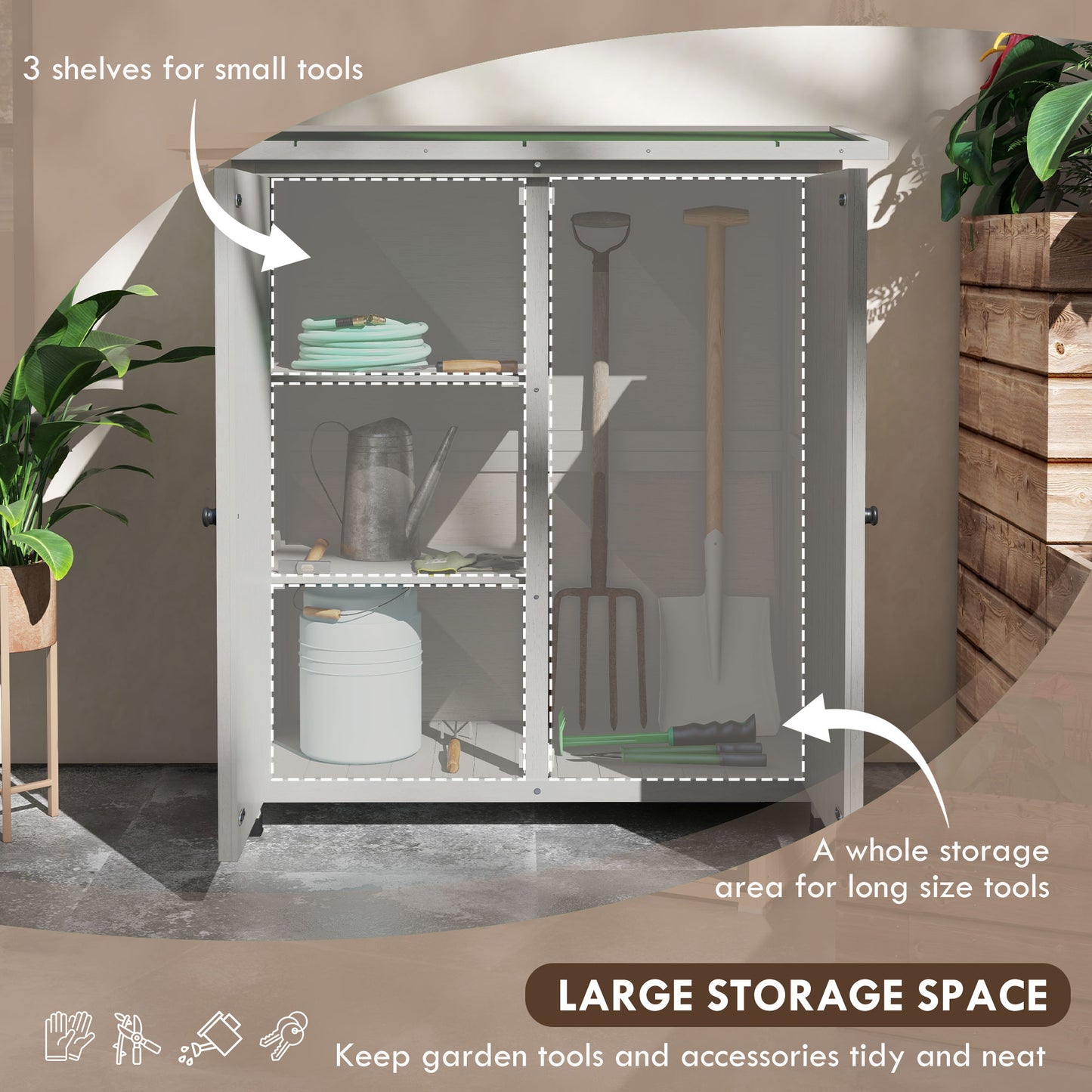 Outsunny 54.75''x29.5''x63'' Garden Storage Shed Asphalt Roof Wooden Timber Double Door Utility Storage House w/ Movable Shelf & Fixed Fittings