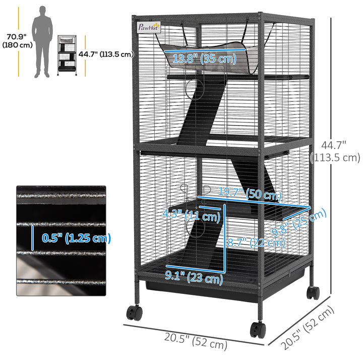 PawHut 4-Tier Rolling Small Animal Cage, Deluxe Guinea Pig Cage, Ferret Cage for Mink Chinchilla Kitten Rabbit