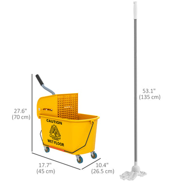 HOMCOM Mop Bucket with Wringer on Wheels for Floor Cleaning, 21 Quart Side Press Wringer with Handle and Mop, Yellow