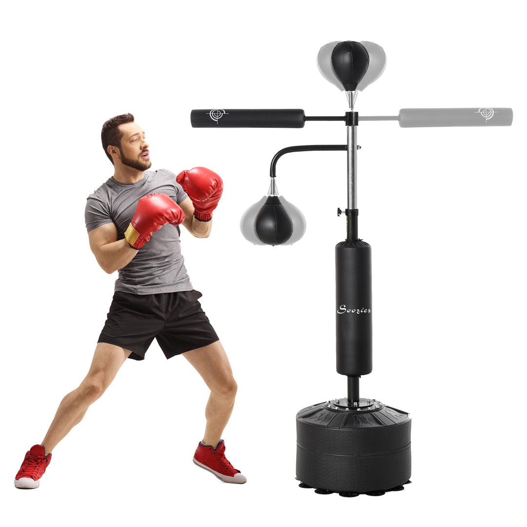 Soozier 4-in-1 Free Standing Punching Bag, Height Adjustable Boxing Bag with 2 Speed Balls, 360° Reflex Bar, Black