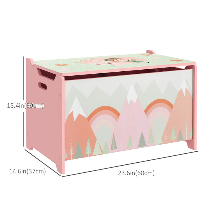 Qaba Toy Box, Kids Storage Chest with Lid, Safety Hinges and Groove Handles, Toy Storage Organizer with Rainbow Pattern for Boys, Girls, Pink