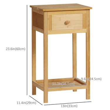 HOMCOM Bamboo Side Table with Drawer and Storage Shelf, Slim End Table Nightstand for Small Spaces, Natural