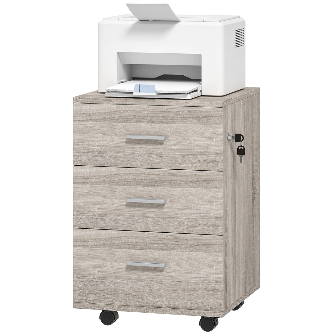 Vinsetto Mobile Filing Cabinet with Wheels, 3 Drawer File Cabinet with Lock and Keys for Home Office, White