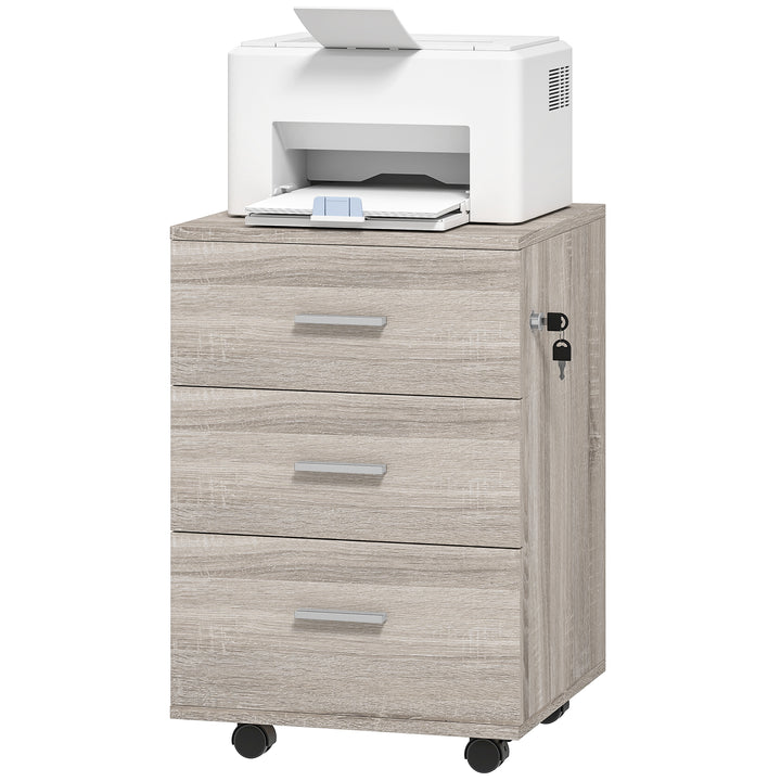 Vinsetto Mobile Filing Cabinet with Wheels, 3 Drawer File Cabinet with Lock and Keys for Home Office, White