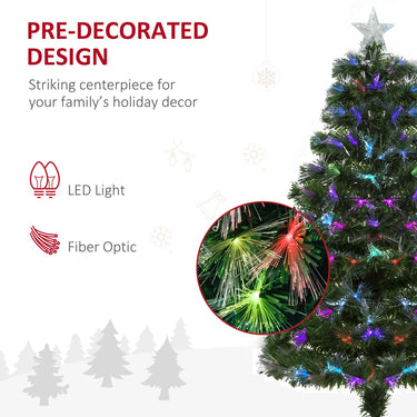 HOMCOM 4ft Pre-Lit Optic Fiber Xmas Tree Artificial Spruce Tree Top Star