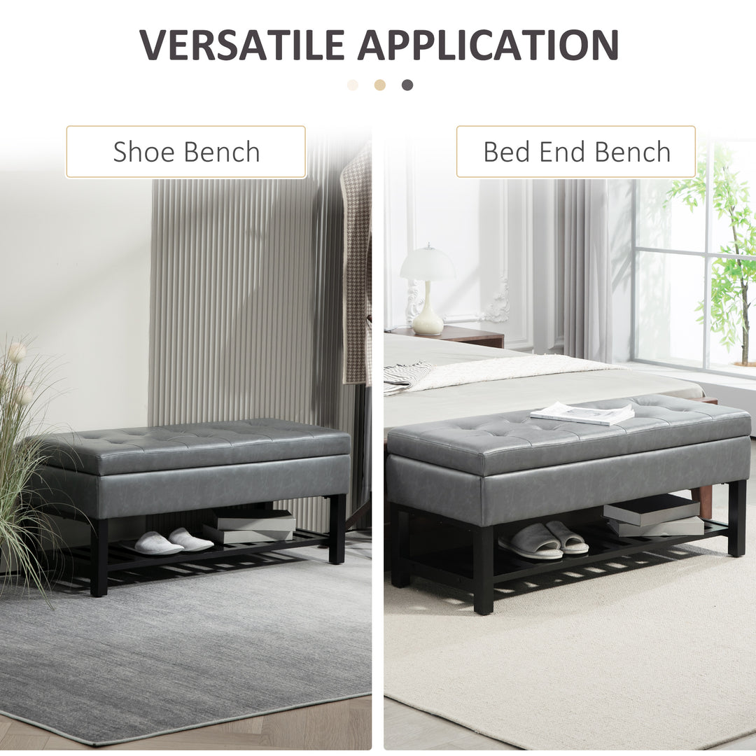 HOMCOM 44" PU Leather Tufted Ottoman Shoe Bench Storage Chest Hallway Brown