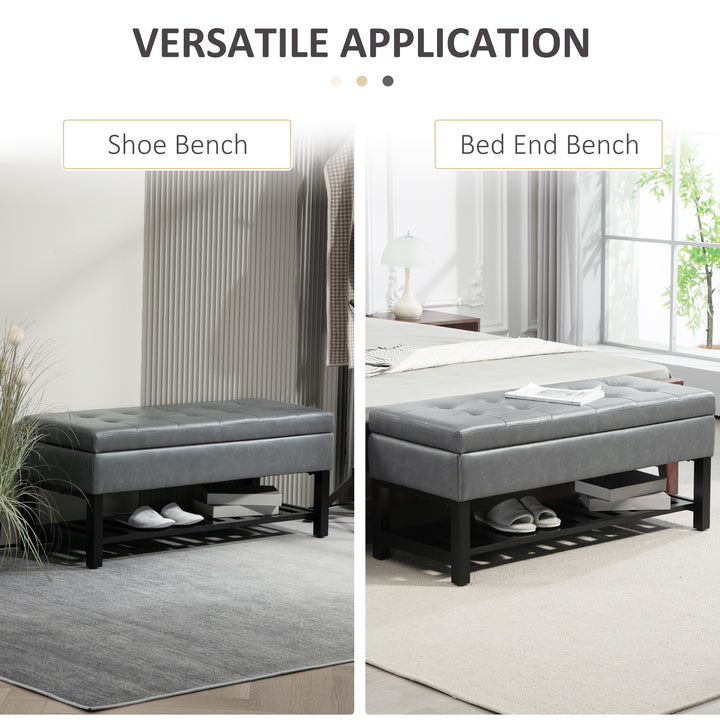 HOMCOM 44" PU Leather Tufted Ottoman Shoe Bench Storage Chest Hallway Brown