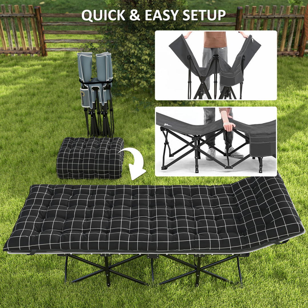 Outsunny 25.6" Wide Folding Bed, Camping Cot for Adults with Mattress, Carry Bag, Storage Pocket, Max Load 330 LBS, Light Grey