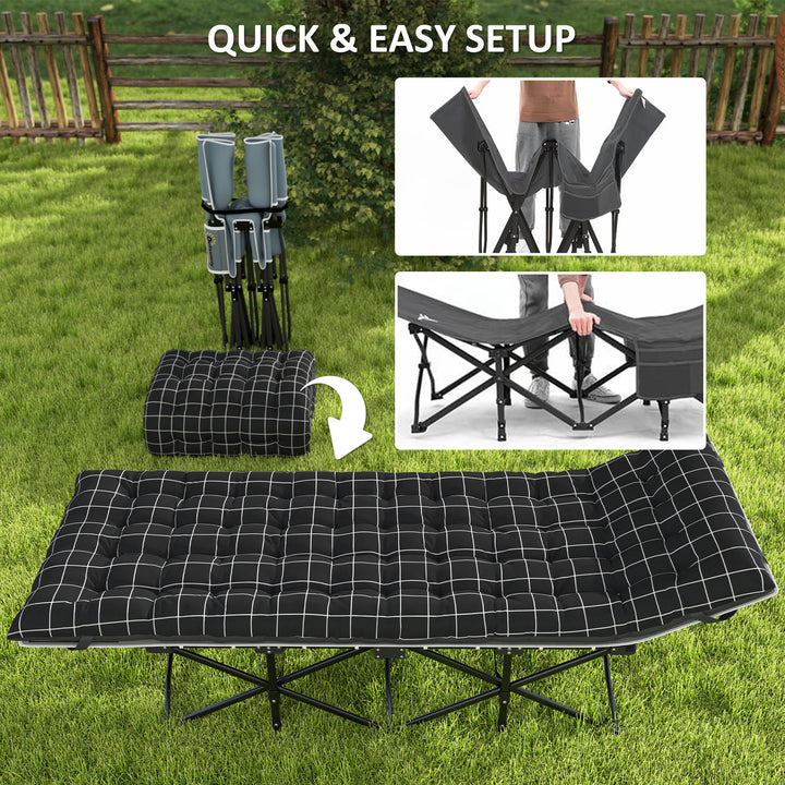 Outsunny 25.6" Wide Folding Bed, Camping Cot for Adults with Mattress, Carry Bag, Storage Pocket, Max Load 330 LBS, Light Grey