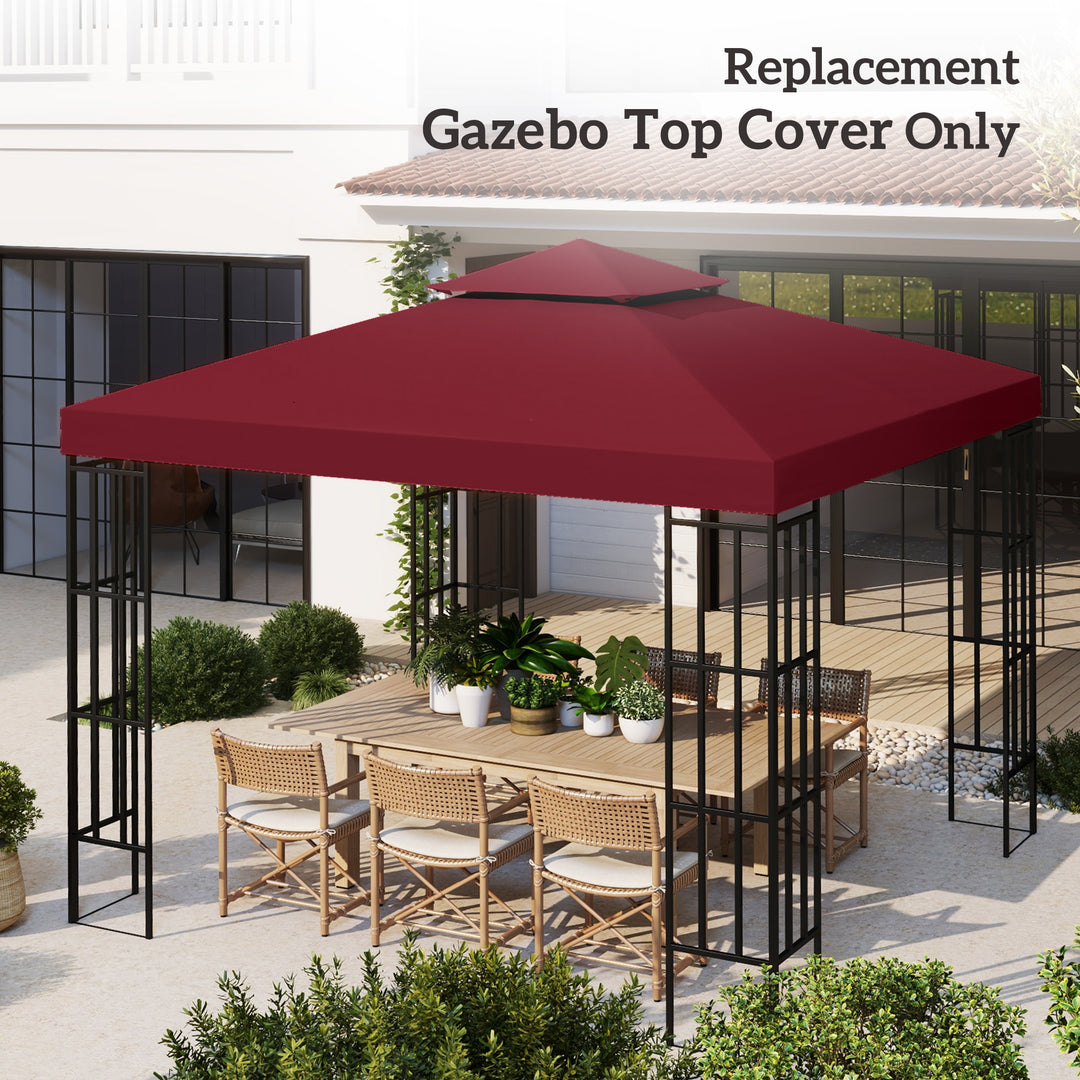 Outsunny 10' x 10' Square 2-Tier Gazebo Canopy Replacement Top Cover Outdoor Garden Sun Shade, Wine Red