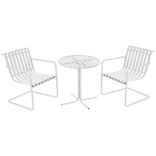Outsunny 3 Pieces Patio Bistro Set, Metal Frame Garden Coffee Table Set with 2 Chairs & Round Table for Outdoor Yard Porch Poolside Balcony, White