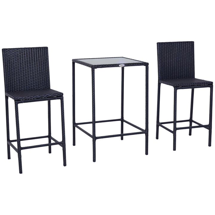 Outsunny 3 Piece Patio Bar Set Wicker Rattan Garden Bistro Set Barstool and Table for Patio Backyard Balcony Poolside, Black