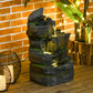 Outsunny 4-Tiered Outdoor Jar and Bowls Water Fountain with LED Lights, Adjustable Flow, 26.4-inch Resin Waterfall Fountain