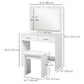 HOMCOM Makeup Vanity Desk Set with Stool, Dressing Table with LED Lighting Mirror, Drawers, for Bedroom, White