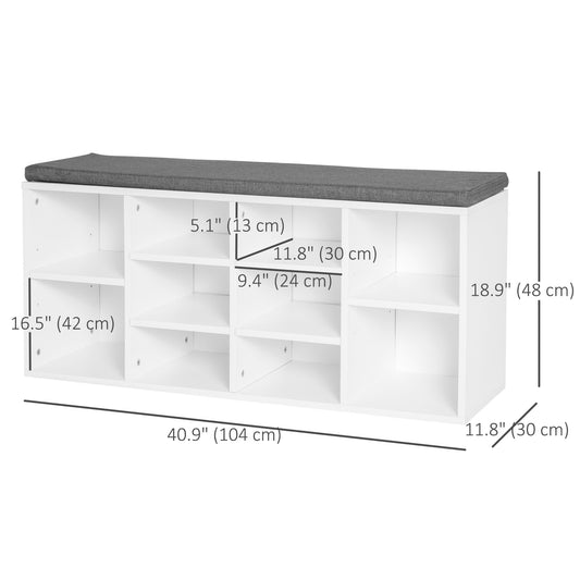 HOMCOM Shoe Bench with Storage, Upholstered Entryway Bench with Adjustable Shelves, Cushion for Living Room, Hallway, White