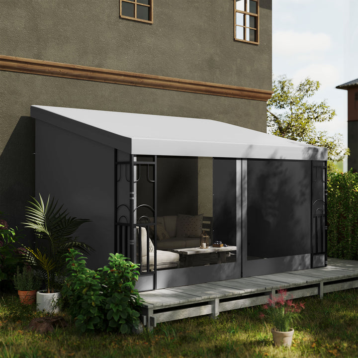 Outsunny 10' x 13' Wall Pergola, Outdoor Gazebo with 2 Curtains and 2 Nettings, UV Resistant, for Patio, Deck, Dark Grey