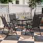 Outsunny 5 Pieces Outdoor Patio Dining Set with Glass Top Table and 4 Mesh Folding Chairs, Small Outdoor Patio Furniture, Grey