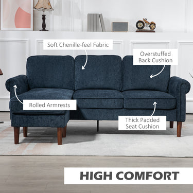 HOMCOM L Shape Sofa, Modern Sectional Couch with Changeable Chaise Lounge, Wooden Legs, Corner Sofa for Living Room, Dark Blue