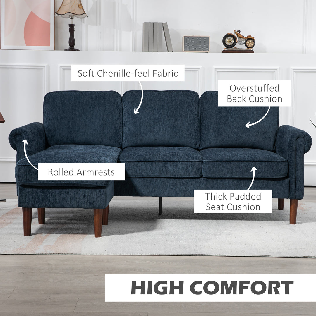HOMCOM L Shape Sofa, Modern Sectional Couch with Changeable Chaise Lounge, Wooden Legs, Corner Sofa for Living Room, Dark Blue