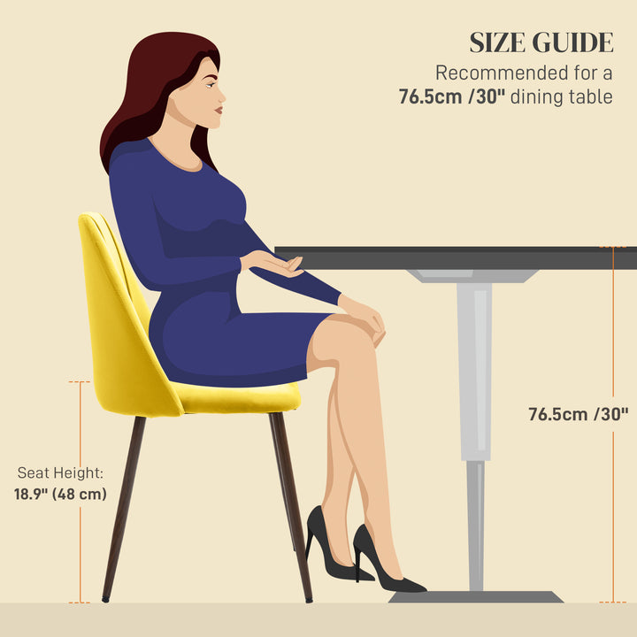 HOMCOM Upholstered Dining Chairs Set of 6, Velvet Accent Chair with Back and Wood-grain Steel Leg for Kitchen, Grey